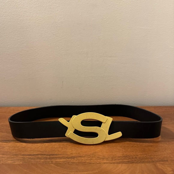Yves Saint Laurent Other - YSL Yves Saint Laurent Belt Brass Logo Black Leather